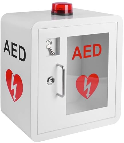 Vexorium Wandmontierter AED Defibrillator-Schrank mit Alarm und Schlüssel – Außengehäuse aus Stahl mit Sichtfenster und Griff – Notfall-Set für Zuhause, Büro, öffentliche Bereiche