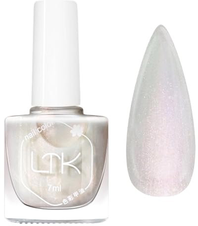 White Nail Polish, Pearl Nail Varnish - No UV Need with Aurora Shimmer & Iridescent Mermaid Accents Quick Dry Nail Polish Long Lasting Waterproof Easy Apply DIY