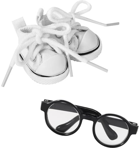 Puppenschuhe und Brille, Süße Kawaii-Minischuhe mit Stylischer Schwarzer Brille Lustiges Puppenzubehör-Set Geeignet zum Anziehen und Präsentieren