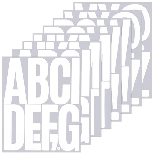 BINLINHONGO 76 Pcs Large Self-Adhesive Alphabet Stickers, 5 Inches White | 8 Sheets Vinyl Letter Sticker Decals for Mailbox, Doors, Trucks, Bulletin Boards, Indoor and Outdoor