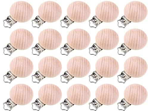 20 Stück Buchenholz-Clips, Stillzubehör, Kaubare Beiß-Clip-Ketten, Baby-Beißring, Schnullerverschluss