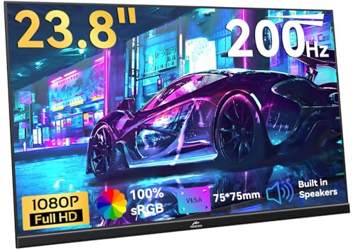 Kenowa 23.8 Inch USB-C Portable Monitor 200Hz FreeSync Gaming Monitor Full HD 1920 x 1080 IPS External Screen with Speaker Type C/HDMI for Laptop/PC/Phone/Mac/PS4