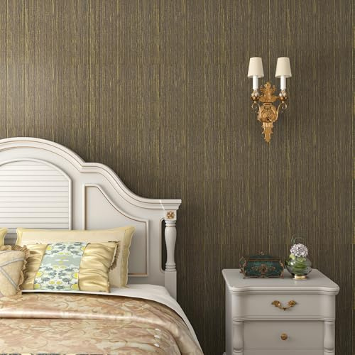 ReWallpaper Braun Leinen Optik Tapete Selbstklebende Folie für Möbel Tisch Schrankfolie Abnehmbar 40CMx7M Gold Braun Leinen Stoff Optik Wandtapete Vintage für Schlafzimmer Wohnzimmer Wasserfest