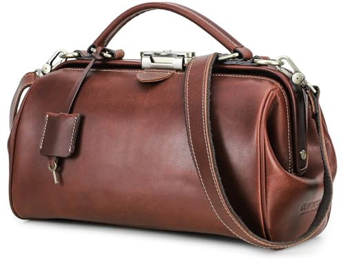 CONTACTS Echtes Leder Arzttasche Geldbörse für Frauen Handtasche mit Schloss Schultertasche Vintage Aktentasche Top Griff Satchel mit Metallverschluss Rahmenöffnung, Rotbraun S, 31.0 cm length x 15.0
