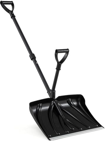 GYMAX 135 cm Abnehmbare Schneeschieber, Doppelgriff Schneeschaufel mit 45 cm breite Klinge, leichtes Winter-Werkzeug, Schneeschaufeln Alu für Einfahrt Garage, Garten, Camping, Notfall (Schwarz)