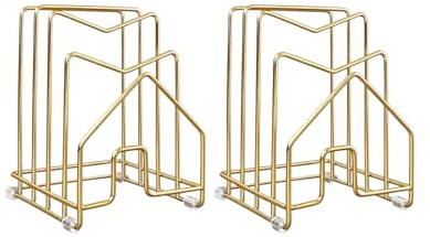 LINFIDITE 2er Pack Schneidebrett-Halter aus Edelstahl - Organizer und Ständer für Schneidebretter, Schimmelresistent Aufbewahrungsständer für Töpfe und Deckel für Küchen Schrank Edelstahl gold