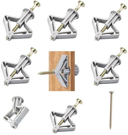 100PCS Plasterboard Wall Plugs and Screws, Plasterboard fixings, Heavy Duty Drywall Anchors with Anti-Rotation Expansion Design, for TV Brackets Hollow Wall, Ceilings and Shelves