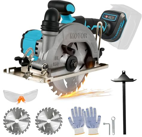 Cordless Circular Saw Compatible with Makita 18V 20V, 6200RPM Brushless Circular Saw with 2 150MM Blades, Cutting Depth & Angle 50mm(90°)-33mm(45°) for Wood Soft Metal Plastic (No Battery)