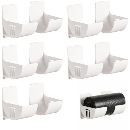 Wrbugukeji Bin Bag Holder, 5 Pairs No Punching Garbage Bag Dispenser | Self-Adhesive Aluminium Foil Holder Self-Adhesive Foil Holder Garbage Bag Storage Rack for Home Kitchen Storage(White)