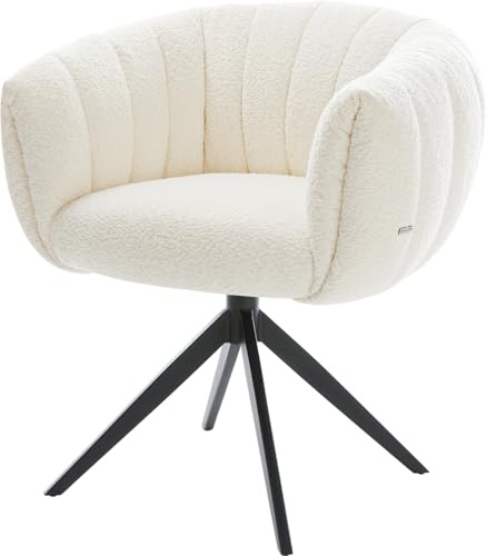 DELIFE Esszimmerstuhl Jada-Flex Kreuzgestell breit Schwarz Bouclé Weiß 360° drehbar Wippfunktion Taschenfederkern