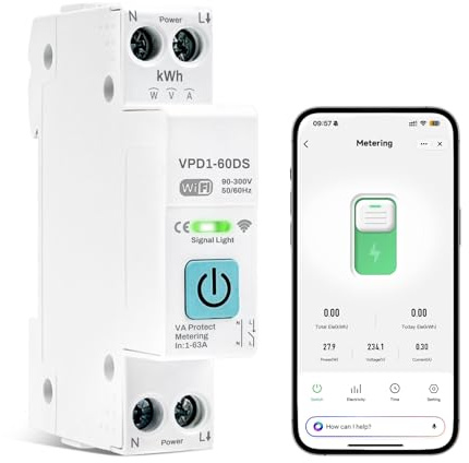 Interruttore smart wifi magnetotermico tuya smart life controllo vocale funzione timer statistiche del consumo energetico protezione da sovratensione e sottotensione 63A.