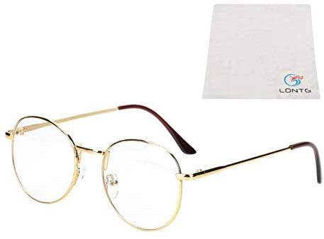 Runde Brille Metall retro schmaler rahmen unisex Nerdbrille ohne sehstärke Damen Herren Streberbrille Dekobrillen clear lens Metallgestell Brillenfassung Pantobrille für Computer PC Handy Fernseher