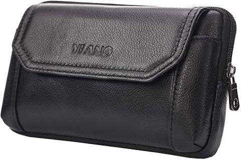Xieben Sac de Taille en Cuir Vertical Porte-Monnaie Cigarette Hanche Ceintures Boucles de Téléphone Portable Sac Banane Multi-usages Voyage Noir