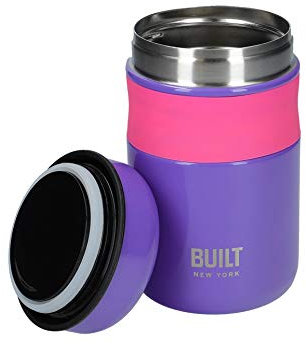 BUILT Double Wall Vacuum Insulated Food Flask for Hot and Cold Foods, Stainless Steel, Purple, 490 ml