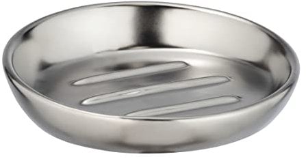 WENKO Seifenablage Badi Chrom matt, ideal für Duschgel ohne Verpackung oder festes Haarshampoo, hochwertige Keramik mit Metallic-Oberfläche, Seifenschale in Schlichter, einfacher Form, Ø 11,5 x 3 cm
