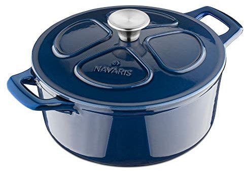 Navaris Gusseisen Topf - Gusseisen Bräter - Kochtopf 3,5l - Ø 24cm Schmortopf mit Deckel - Brotbacktopf - Brattopf - Für alle Speisen und Kochflächen - Dunkelblau
