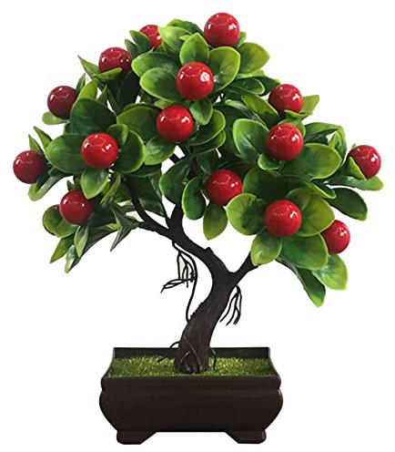Flikool Mini Künstliche Obstbaum in Töpfen Gefälschte Künstlicher Bonsai Kirschbäume im Topf Künstliche Pflanzen Topfpflanze Künstlich Kunstpflanzen für Tisch Wohnzimmer Inneneinrichtung Büro Deko