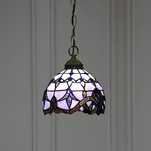 Tiffany-Stil Pendelleuchte Handgefertigt Lila Barock Buntglas Lampenschirm Swag Lampe Antike Kücheninsel Hängeleuchten Für Flur Wohnzimmer Esszimmer Bauernhaus,8inch