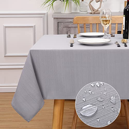 Hapterouse Tischdecken Einfarbig Enger Streifen Tischtuch Fleckschutz Wasserdicht Tischdecke Weihnachten Pflegeleicht Abwaschbar Tischwäsche Grau Ölbeständig Tischläufer, 140cmx140cm Quadrat