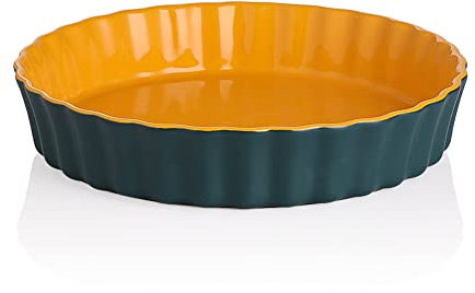 SWEEJAR Moule à tarte rond en porcelaine ondulée de 24 cm, assiette à quiche en céramique non collante (bleu et jaune)