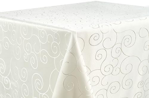 Tischdecke Tafeldecke DAMAST Ornamente Kringel Tischtuch mit Seidenglanz Fleck abweisend pflegeleicht schnelltrocknend 13 Farben (Champagner, 110x160 cm)