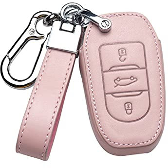 HIBEYO Smartkey Coque de clé de Voiture en Cuir pour Peugeot 301 308 508 3008 5008 Coque de Protection pour Citroën C4L C3 DS3 pour Opel Grandland X télécommandes Porte-clés A Rose