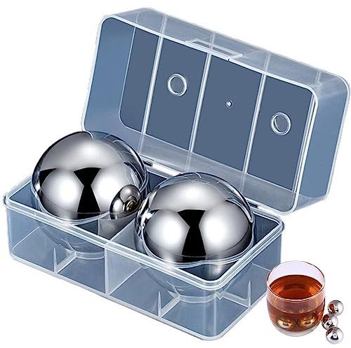 Stainless Steel Whiskey Stones 2pcs Round Chilling Rocks Wine Chiller with Storage Case Reusable Cooling Balls for Drinks