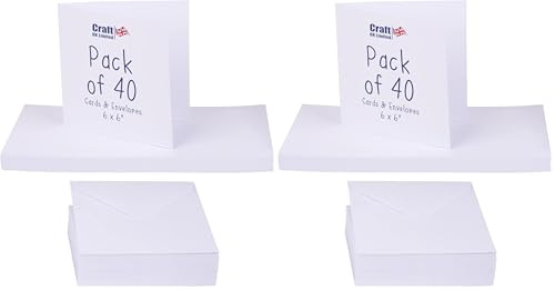 Craft UK 2043 Premium 40, 300 GSM 6x6 Card & Envelopes, White 300 GSM (Pack of 2)