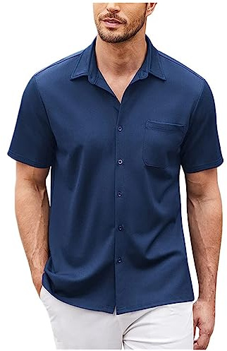 Neues, lässiges, kurzärmliges, locker sitzendes Strand-Strickhemd-Oberteil für Herren mit Schnalle Langlaufkleidung Herren Set (a-Blue, XL)
