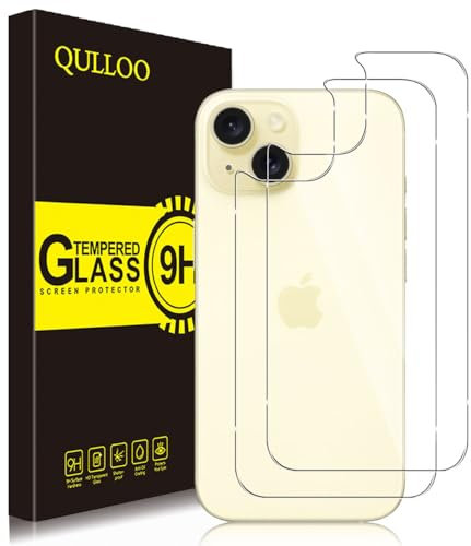 QULLOO 2 Stück Rückseite Schutzfolie für iPhone 15, 9H Härte Anti-Kratzen Zurück Glasfolie Hinten Schutzglas HD Klar Rückseite Folie