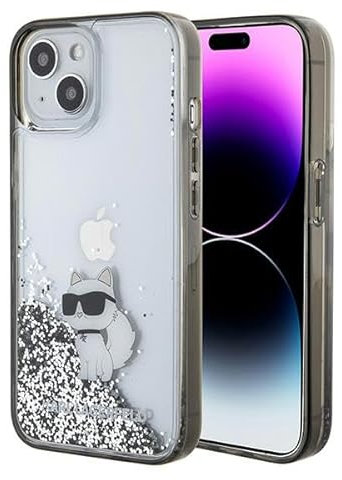 KARL LAGERFELD KLHCP15SLKCNSK Hülle für iPhone 15 6.1 transparent hardcase Liquid Glitter Choupette