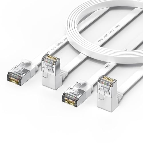 JUXINICE 90 Degree Cat 6 Ethernet Cable Flat 6FT, 2 Packs Right Angle Down Angle Cat6 Internet Network Cable- Ethernet Patch Cable Short - Computer LAN Cable -White
