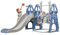 Arkyomi 3 en 1 Toboggan Interieur/Exterieur Enfant avec balancoire et Panier de Basket,Parcours motricité bébé Escalade Cadeau Enfant 1+ an(Bleu)
