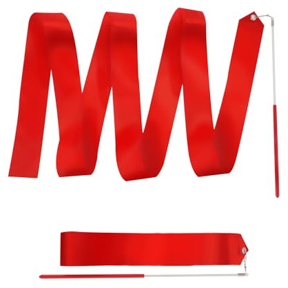 Abeillo 2pcs Rhythmic Dance Ribbons, 78.7 Inch Gymnastics Ribbon Dancer Wand Dancing Ribbon Streamers, Fits Artistic Dancing Gymnastics, Circus Carnival Shows, Baton Stick Twirling (Red)