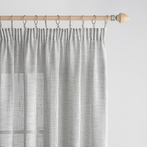 EMEMA Voile Vorhang Sheer Leinenvorhang mit Kräuselband Transparente Transparente Leinen Gardinen Wohnzimmer 2er Set Fensterschal Dekoschal Schlafzimmer 140 x 245cm (B x H) Weiß Grau