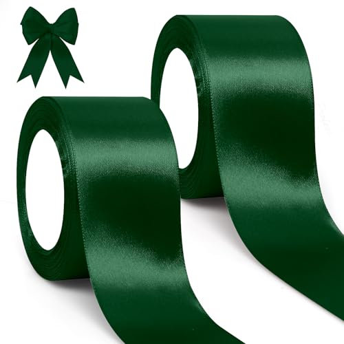 GXFCING Satinband Grün 50mm, 46 Meters Geschenkband Breit Schleifenband, Grün Stoffband Deko Band für Geschenkverpackung, Taufe, Geburtstag, Hochzeit, Weihnachten