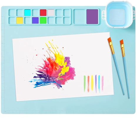 MEKOTRIN Silicone Painting Mat for Kids, Silicone Craft Mat 20 x 16 Large Paint Mat for Watercolour Clay Cutting Art Creation and DIY(Blue)