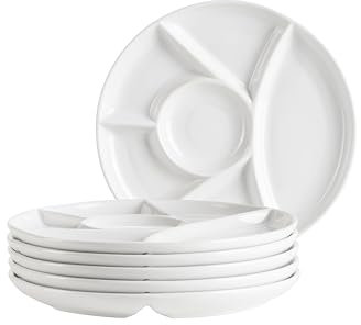 Mäser Fondueteller Set für 6 Personen, Teller für Fondue, Party, BBQ, mit praktischen Unterteilungen, vielseitig, zeitlos, Porzellan, weiß, 21,5