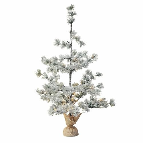 Loberon Weihnachtsbaum Falkirk, Christbaum mit LEDs, Schneeoptik, handgefertigt, Deko-Tanne, Weihnachtsdeko, Weihnachten, Eisen, Zement, PVC, grün/weiß