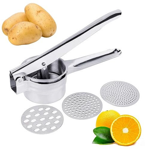 Large Potato Ricer Stainless Steel,Potato Masher Ricer with 3 Interchangeable Discs,Fruit and Vegetables Masher Food Ricer Large Capacity