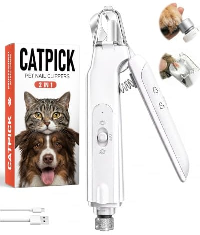 2-in-1 Dog Nail Clippers & Grinder: Rechargeable Pet Trimmer with LED Light