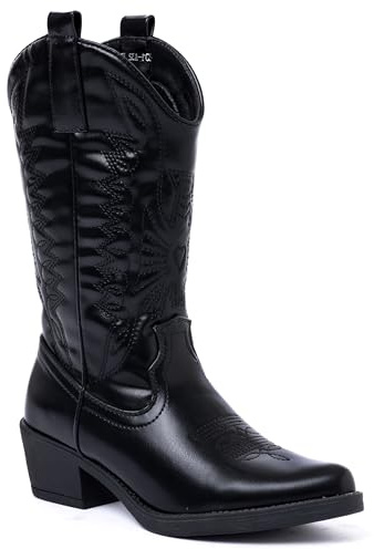 URBAN ROSA Stivali Donna Texani Cowboy con Punta a Punta e Ricami Decorativi Stile Western Chic (NERO, 38 EU, Adulto, 38, Numero, Sistema Taglie Calzature EU, Media)