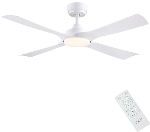 CJOY Deckenventilator mit Fernbedienung Leise 122CM, Weiß Deckenventilator mit Beleuchtung 4 Flügel, 6 Geschwindigkeiten, LED Dimmbar, Umkehrbare DC, Für Schlafzimmer/Wohnzimmer