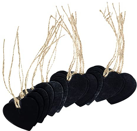 eyech 15 Stück Mini Tafel in Herzform Deko Schilder mit Aufhängern geliefert, 6,6 x 6,1 cm Holz Kreidetafeln doppelseitig beschriftbar Memo Tags Nachricht Etiketten für Hochzeit Geburtstag Party Decor