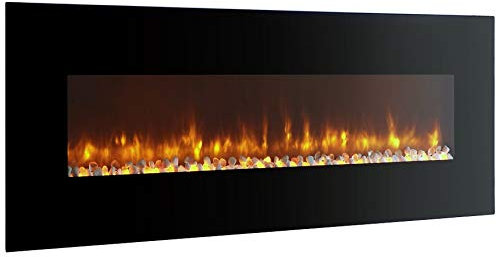 BREAKLING Cheminée Électrique Murale Effet Flammes LEDs Taille XXL 122x16x52cm - Noire - Chauffage 2000W