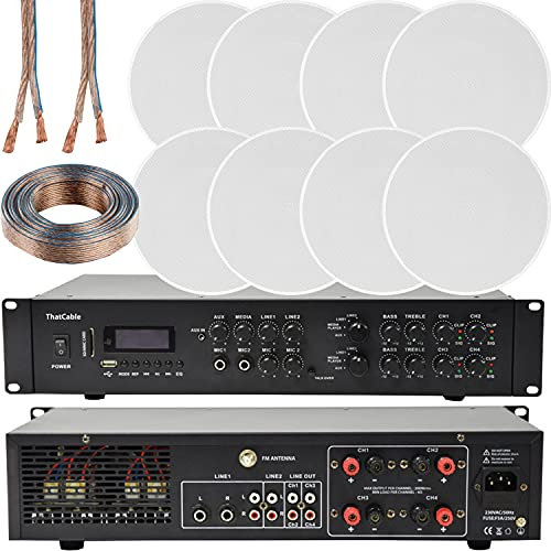 Loops 800W Bluetooth Sound System 8x 120W Slim Ceiling Speaker 4 Zone Matrix Amplifier