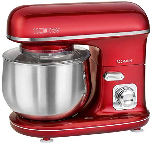 Robot da cucina con ciotola in acciaio inox 5 litri impastatrice rosso (1100 Watt, frusta, frusta, frusta, gancio impastatore, supporto sicuro)