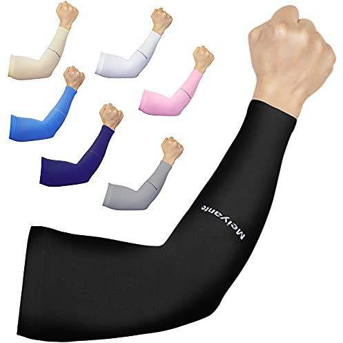 Mangas de brazo para hombres y mujeres, 1 par de mangas largas con protección solar UV, UPF para cubrir el tatuaje, mangas de enfriamiento, Muñeca negra, talla única