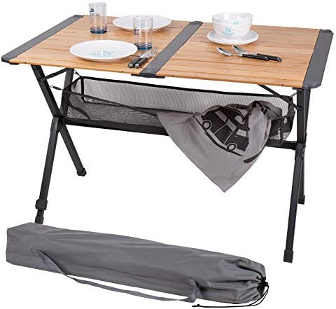Bambus Rolltisch Mendoza | 110x70cm | kleines Packmaß | Aufbewahrungsnetz