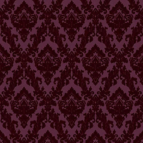 Samt Tapete in Bordeaux | Rote Vliestapete mit Barock Ornament aus Flock auf Vinyl | Neobarock Wandtapete aus Vlies für Esszimmer und Schlafzimmer